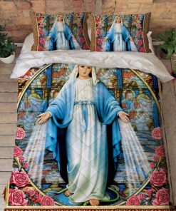 Mother Mary Bedding Jesus God Mother Mary Roses Quilt Bedding Set