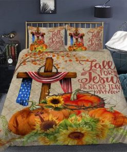 Fall For Jesus He Never Leaves Quilt Bedding Set