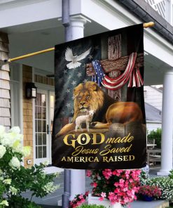 God Made Jesus Saved - Beautiful Lion And Cross Flag HIA177
